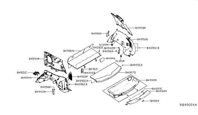 2019 Nissan Rogue Bracket-Luggage Floor Diagram for 84964-4BC0A