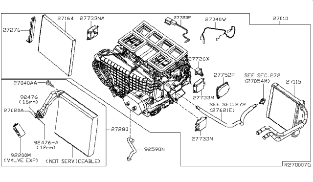 2015 Nissan Altima EVAPORATOR Assembly Front Diagram for 27280-3TA0B