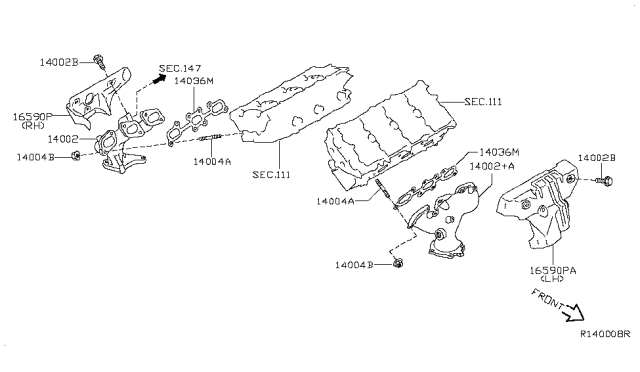 2016 Nissan Altima Exhaust Manifold Assembly Diagram for 14002-JA10B