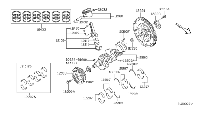 2013 Nissan Altima Piston,Crankshaft & Flywheel Diagram 1