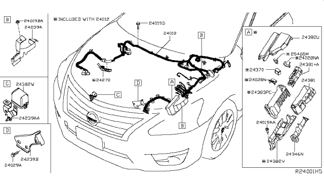2016 Nissan Altima Harness Assy-Engine Room Diagram for 24012-9HT1A