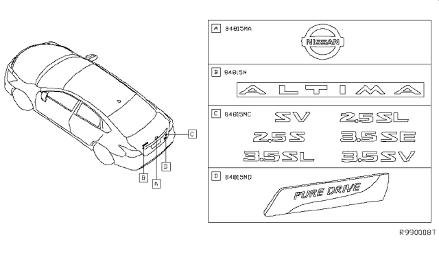 2013 Nissan Altima Sedan Emblem & Name Label Diagram