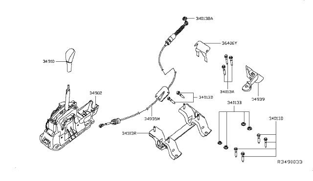2015 Nissan Altima Knob Assembly-Control Lever Auto Diagram for 34910-3SC5A