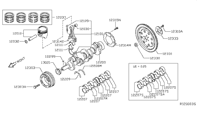 2015 Nissan Altima Piston W/PIN (0.20 O/S) Diagram for 12010-JA19B