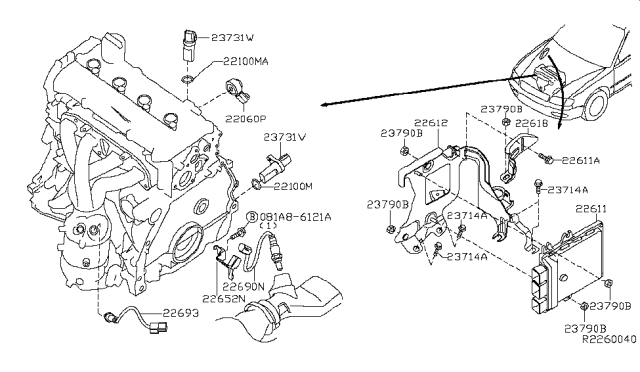 2013 Nissan Altima Engine Control Module Diagram for 23710-3NT2A