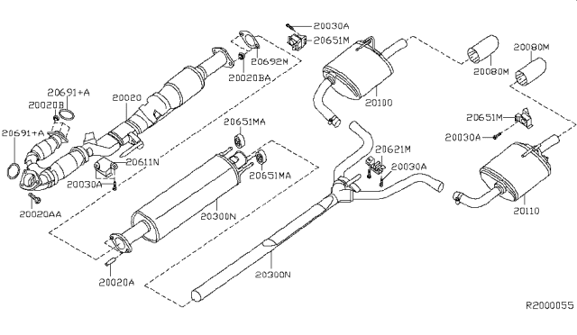 2016 Nissan Altima Exhaust Muffler Assembly Diagram for 20300-3TA0A