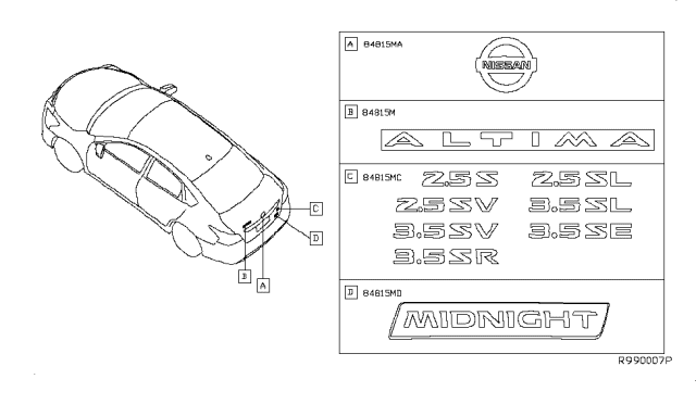 2018 Nissan Altima Emblem-Trunk Lid Diagram for 84890-9HS0A