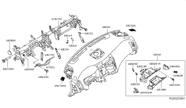 2013 Nissan Altima Instrument Panel,Pad & Cluster Lid Diagram 1