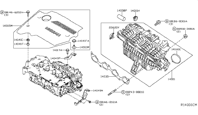 2018 Nissan Altima Gasket-Manifold To Cylinder Head Diagram for 14035-3TA0C