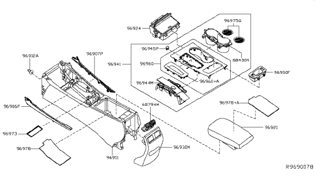 2018 Nissan Altima Finish Console Diagram for 96912-9HU0A