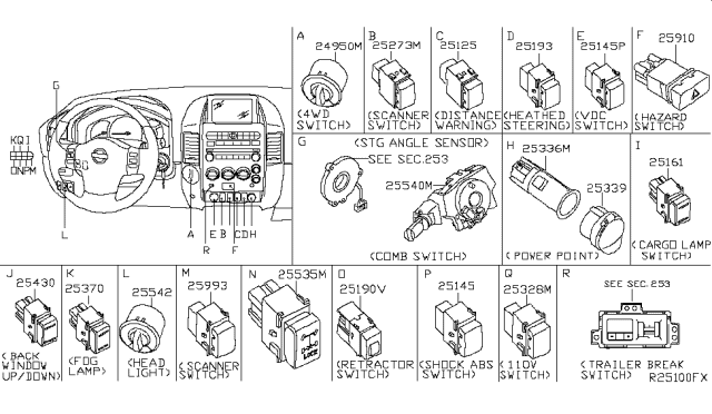 2017 Nissan Titan Switch Assy-Main,110V Diagram for 25328-1PA0A
