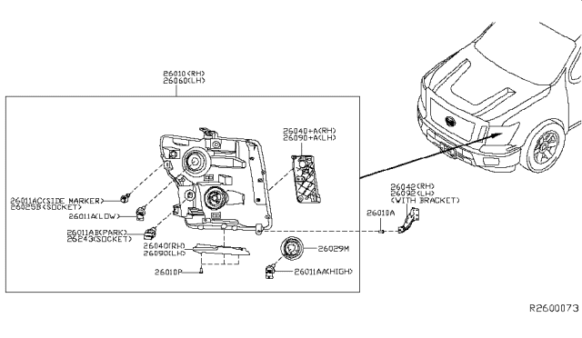 2016 Nissan Titan Passenger Side Headlight Assembly Diagram for 26010-EZ22B