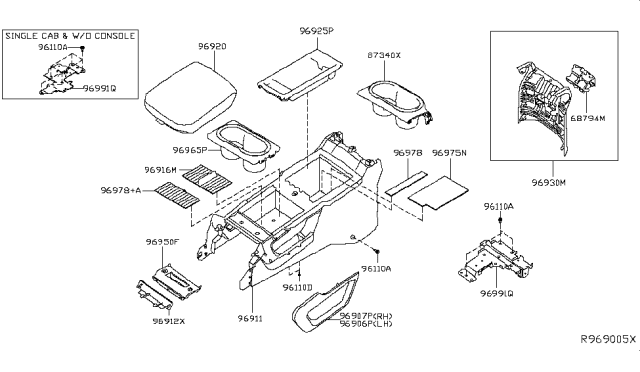 2019 Nissan Titan FINISHER - Console Box Diagram for 96930-9FU1B