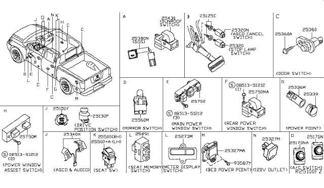 2017 Nissan Titan Ascd Cancel Switch Assembly Diagram for 25300-3JA0A