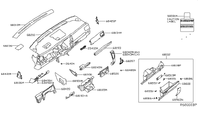 2018 Nissan Titan Instrument Panel,Pad & Cluster Lid Diagram 1