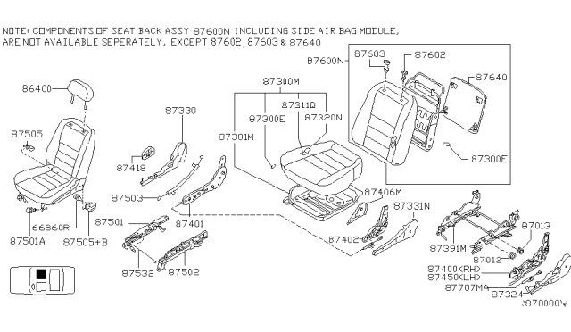 1999 Nissan Altima Back Assy-Front Seat Diagram for 87600-1Z010