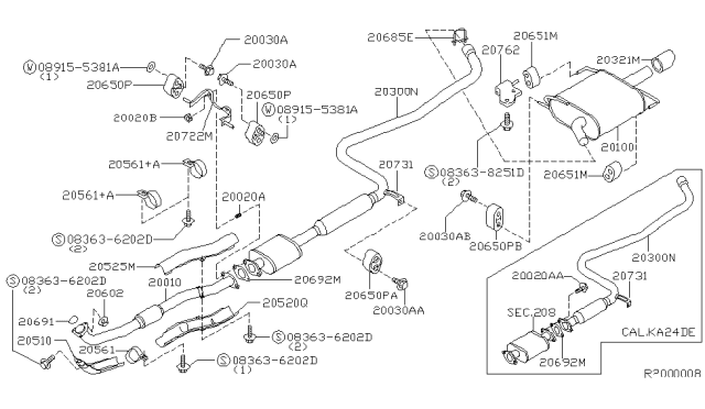 2000 Nissan Altima Exhaust, Main Muffler Assembly Diagram for 20100-0Z800