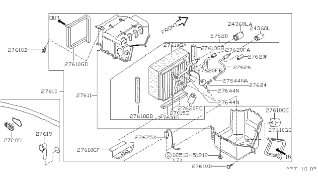 2000 Nissan Altima Evaporator Assy-Cooler Diagram for 27280-0Z800