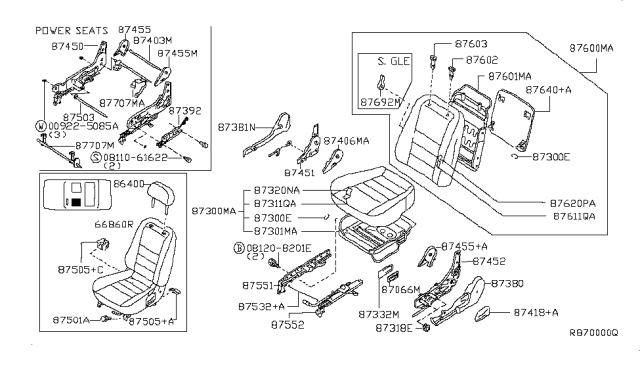 2001 Nissan Altima ADJUSTER Assembly Front Seat, L Diagram for 87450-0Z920