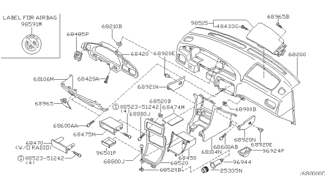 2000 Nissan Altima Instrument Panel,Pad & Cluster Lid Diagram 3