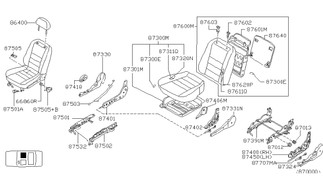 2000 Nissan Altima Cushion Assy-Front Seat Diagram for 87300-9E600