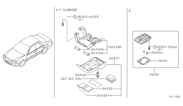 1999 Nissan Altima Lamp Assembly-Room Diagram for 26410-9E010