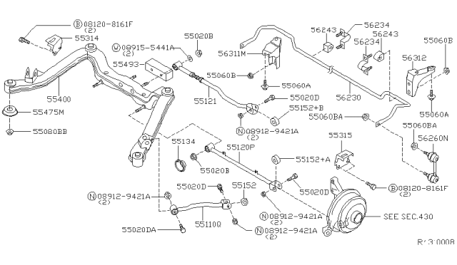 2001 Nissan Altima Member Complete Rear Suspension Diagram for 55400-0Z810