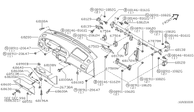 2000 Nissan Altima Instrument Panel,Pad & Cluster Lid Diagram 4