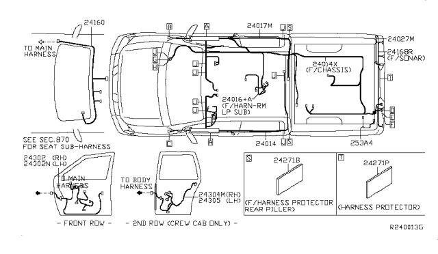 2015 Nissan Titan Harness-Sub,Body Diagram for 24017-9FM3B