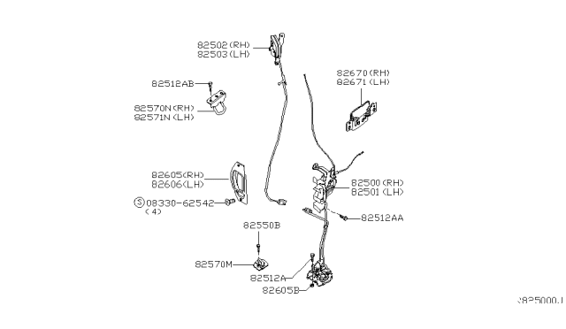 2005 Nissan Titan Rear Door Outside Handle Assembly Left Diagram for 82607-7S206