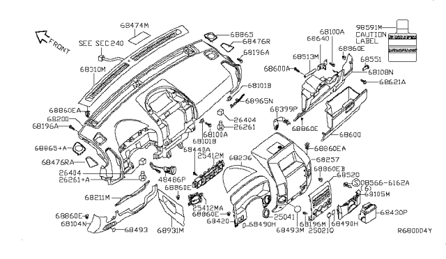 2008 Nissan Titan Cup Holder Assembly Diagram for 96967-ZR00B