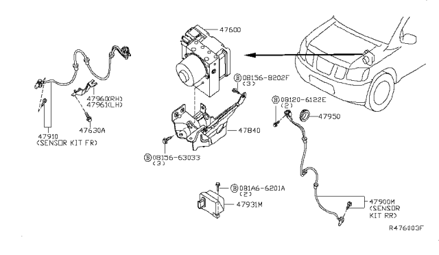 2013 Nissan Titan Sensor Assembly Anti Ski, Rear Diagram for 47901-9FF1A