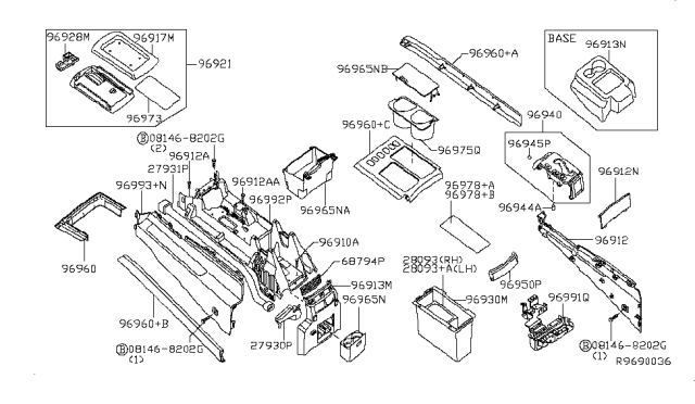 2007 Nissan Titan Cup Holder Assembly Diagram for 96964-ZR20A