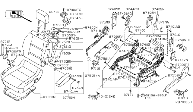 2009 Nissan Titan Knob-Reclining Device Diagram for 87418-ZQ00B