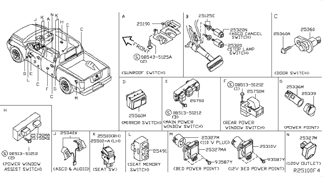 2014 Nissan Titan Stop Lamp Switch Assembly Diagram for 25320-4M40A