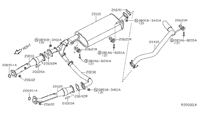 2004 Nissan Titan Exhaust Tube & Muffler Diagram