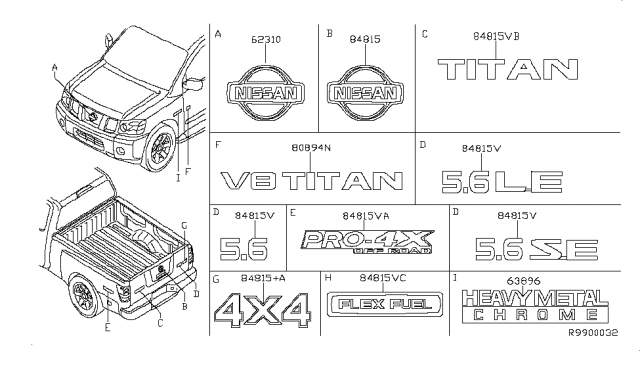 2010 Nissan Titan Emblem & Name Label Diagram 1