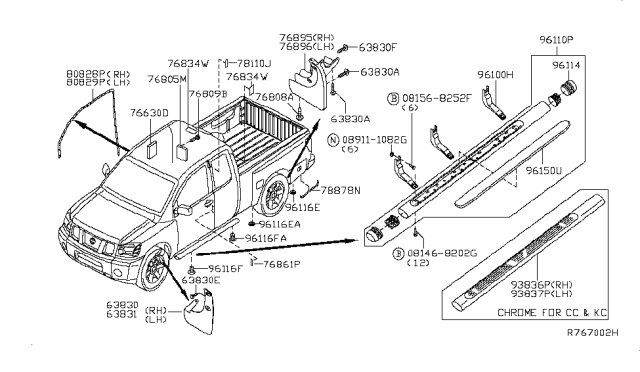 2008 Nissan Titan Front Fender Mudguard Set, Right Diagram for 63850-8S70A