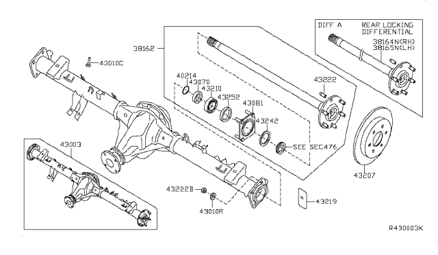2013 Nissan Titan Axle Assy-Rear W/O Brake Diagram for 43003-9FF0D