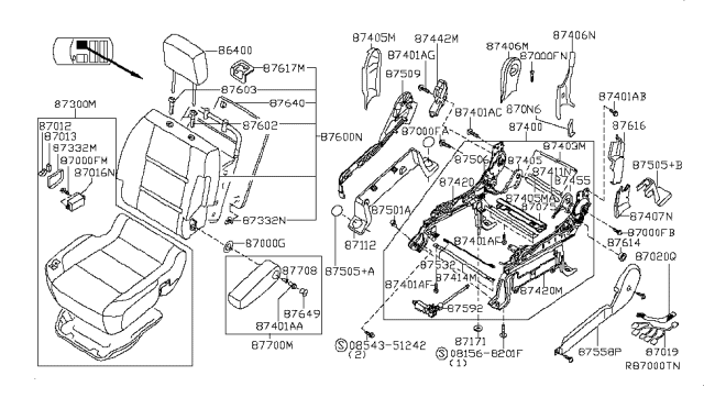 2014 Nissan Titan Front Seat Armrest Assembly Right Diagram for 87700-ZQ01B