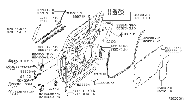 2006 Nissan Titan Hinge Assy-Rear Door Diagram for 82401-7S000