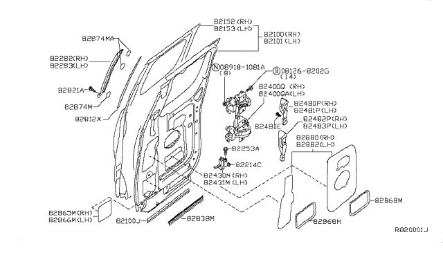 2010 Nissan Titan Screen Assembly - Rear Door, RH Diagram for 82866-ZR00A