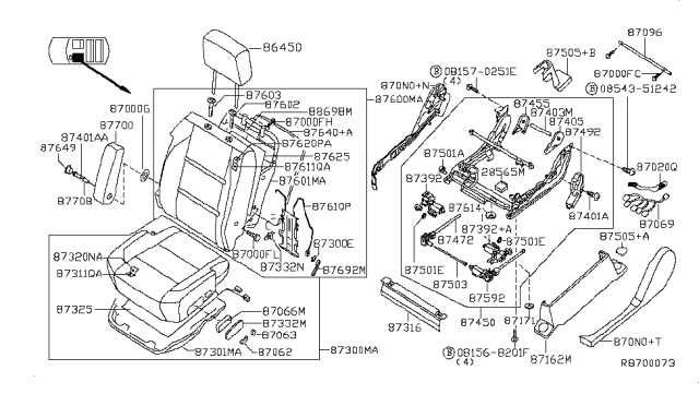 2005 Nissan Titan Cushion Assy-Front Seat Diagram for 87350-8S800