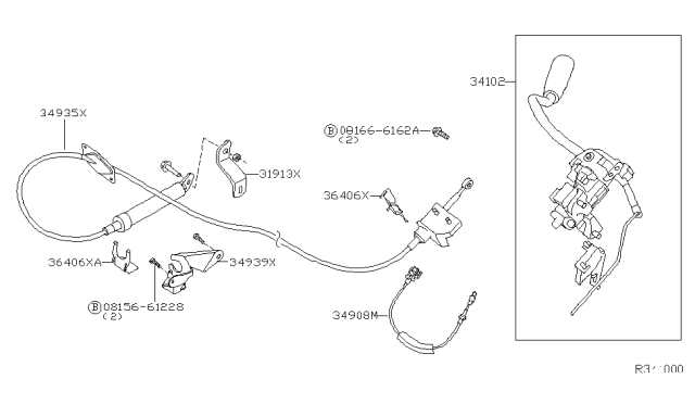 2011 Nissan Titan Key Interlock Cable Assembly Diagram for 34908-7S000