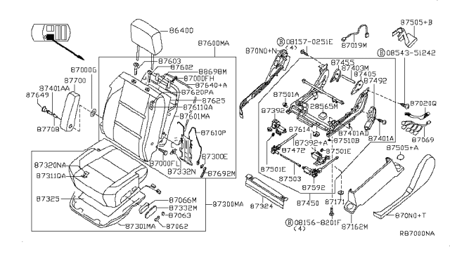 2009 Nissan Titan Finisher-Cushion,Front Seat RH Front Diagram for 87303-ZQ00A