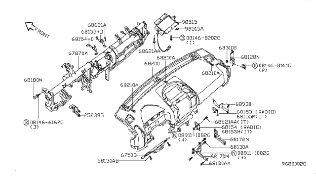 2006 Nissan Titan Instrument Panel,Pad & Cluster Lid Diagram 1