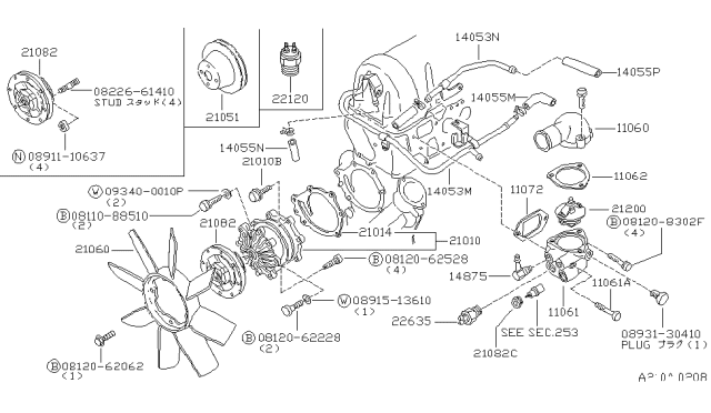 1984 Nissan Datsun 810 Water Pump Diagram for 21010-P7528