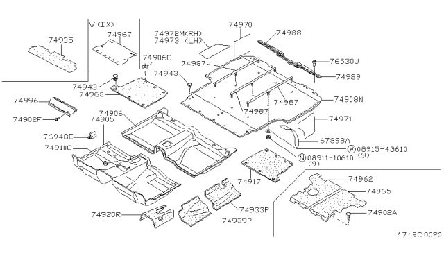 1982 Nissan Datsun 810 Front Carpet Blk Diagram for 74902-W3012