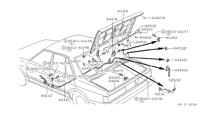 1984 Nissan Datsun 810 Trunk Lock Assembly Diagram for 84610-W1000