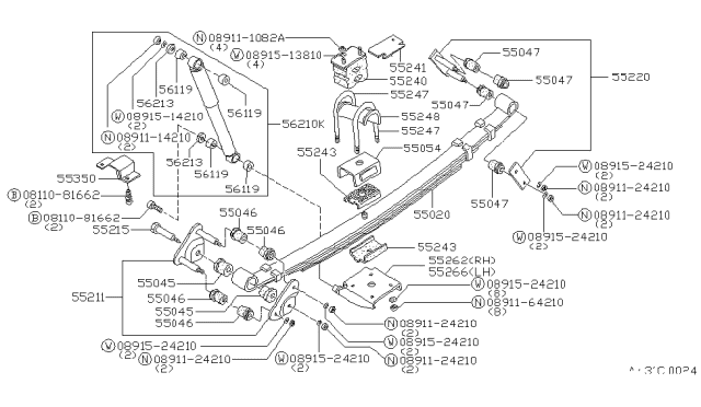 1983 Nissan Datsun 810 Rear Spring Seat Assembly Lower Right Diagram for 55262-W2703
